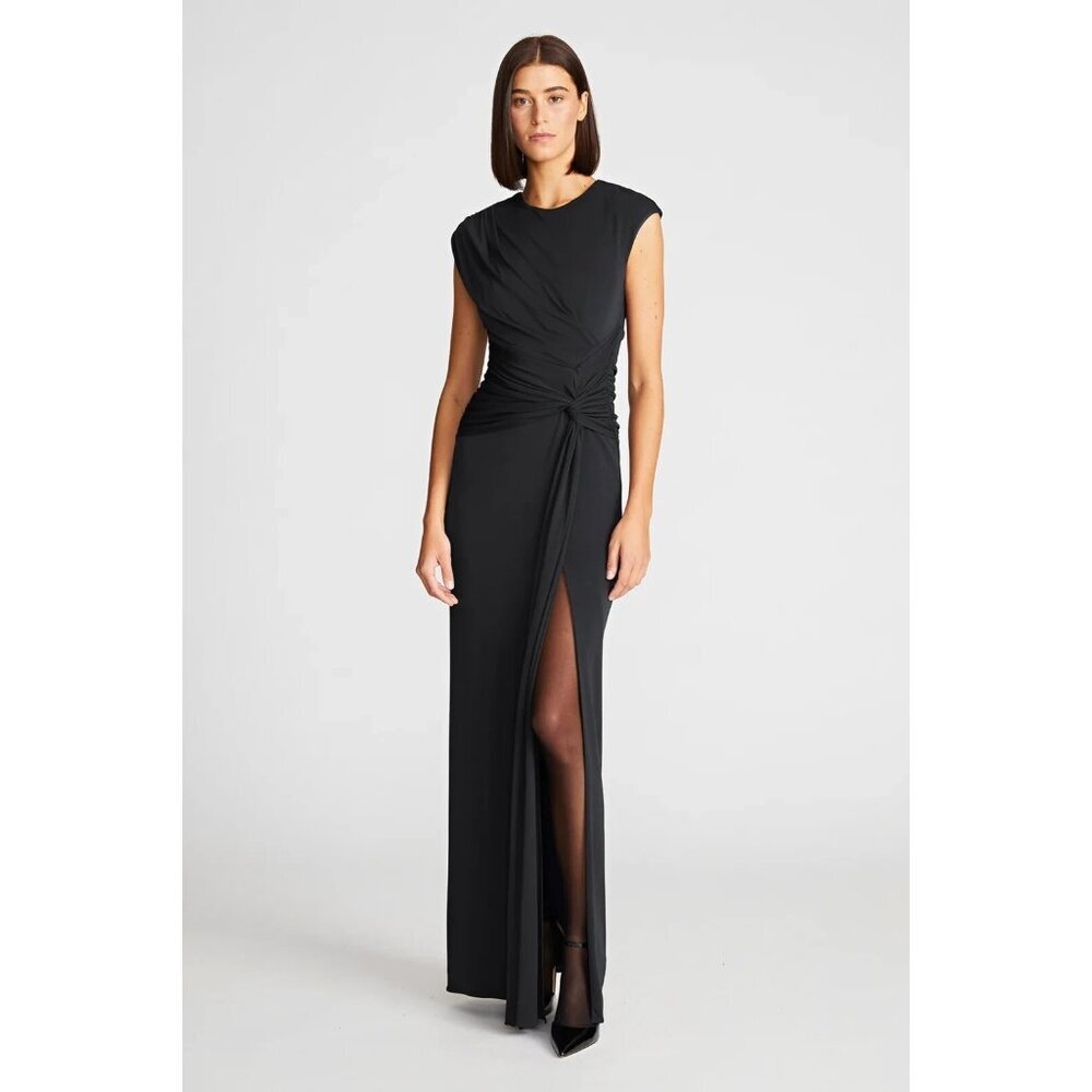 Halston Formal Giovanna Gown 8 Black Stretch Maxi Party Cruise Wedding NEW $595